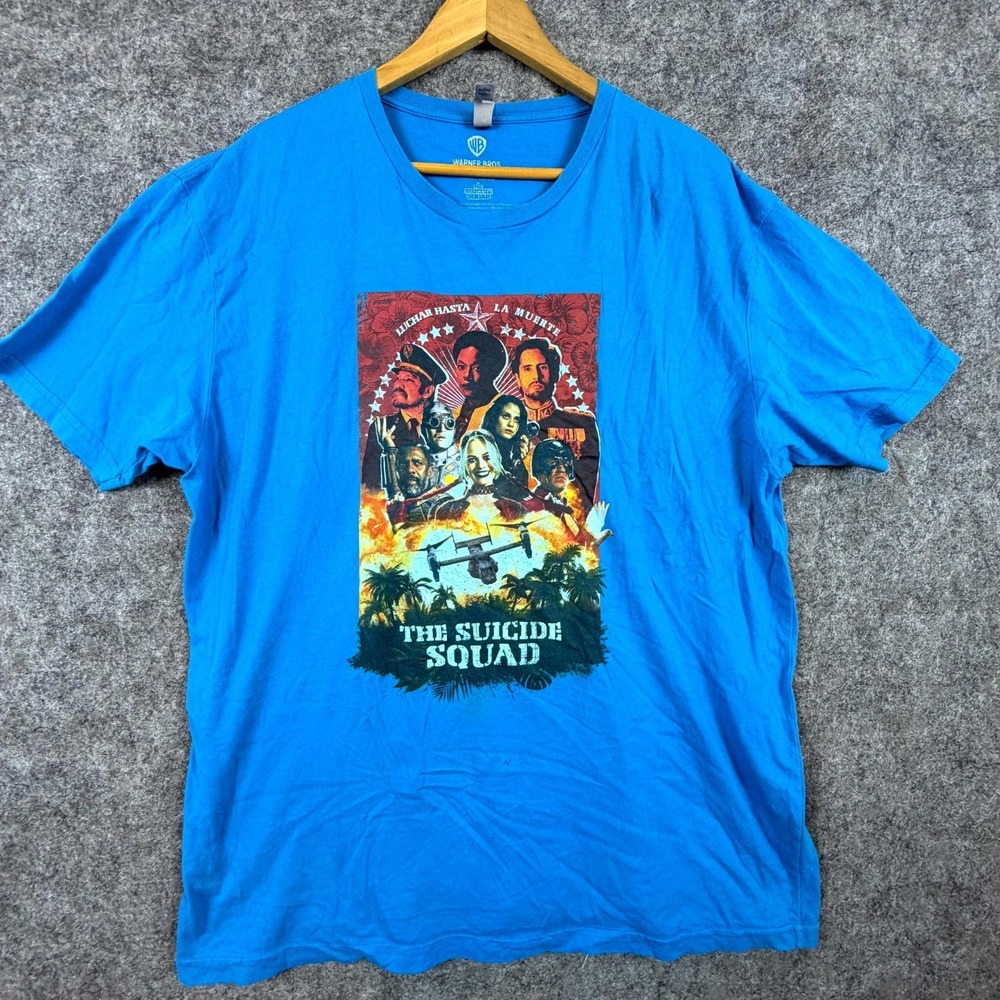 The Suicide Squad Movie Graphic Warner Bros T-Shirt Unisex 2XL Blue Short Sleeve